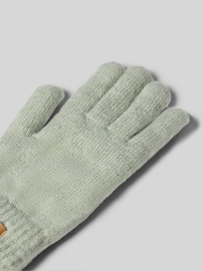 Produktfoto, hellgrüne Handschuhe mit Label-Patch Modell 'Witzia' von Barts, weiche Stricktextur, Damen Handschuhe