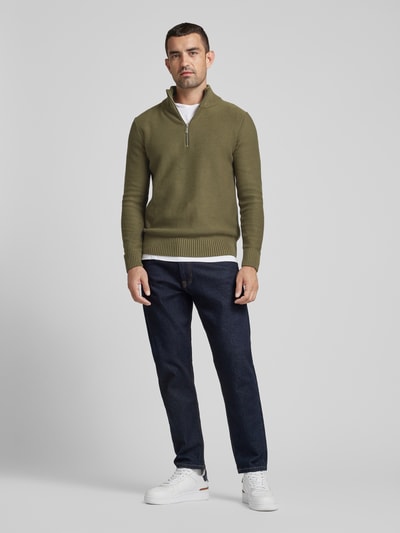 SELECTED HOMME Gebreide pullover met ribboorden, model 'AXEL' Olijfgroen - 1