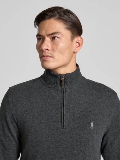 Polo Ralph Lauren Sweter z dzianiny z wełny ze stójką i zamkiem błyskawicznym Ciemnobrązowy 3