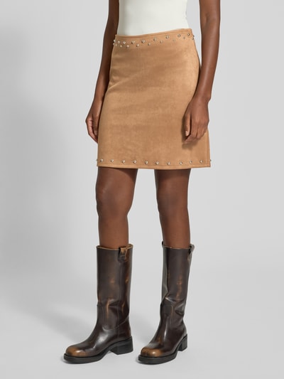Zero Minirock mit Strasssteinbesatz Hellbraun 4