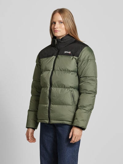 Schott NYC Steppjacke mit Label-Stitching Modell 'Utah' Oliv 4