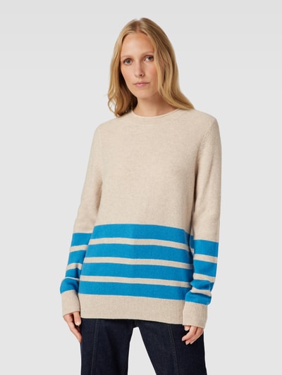 Christian Berg Woman Sweter z dzianiny z wełny lana z paskami w kontrastowym kolorze Beżowy melanż 4