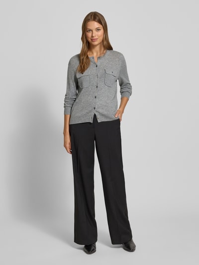 Stefanel Regular Fit Strickjacke aus Lanawoll-Kaschmir-Mix Dunkelgrau Melange 1