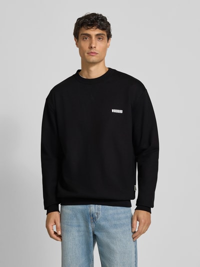 WOODBIRD Sweatshirt met labelprint, model 'Cane Ming Crew' Zwart - 4