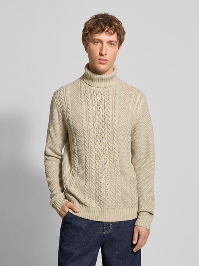 Jack & Jones Rollkragenpullover mit Zopfmuster Modell 'PAUL' Offwhite Melange 4