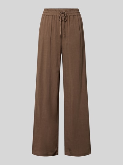 Produktfoto, Regular Fit Weite Hose aus Viskose-Leinen-Mix Modell 'VIVA-GULIA' von Selected Femme, unifarben braun, elastischer Bund, seitliche Taschen, Flammgarntextur