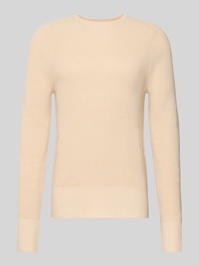 Produktfoto, Strickpullover aus Baumwoll-Kaschmir-Mix mit gerippten Abschlüssen van FTC-Cashmere in beige, regular fit, rechte vormen, gladde textuur.
