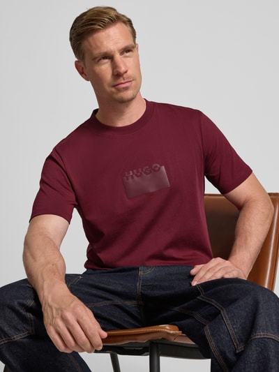 HUGO Regular fit T-shirt van katoenen jersey, model 'DELASTIO' Bordeaux - 3