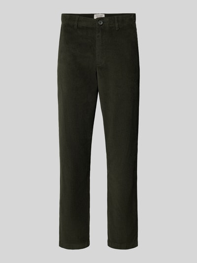 Produktfoto, Regular Fit Cordhose mit Eingrifftaschen von JACK & JONES in Dunkelgrün, Baumwoll-Elasthan-Mix, feine Cordstruktur.