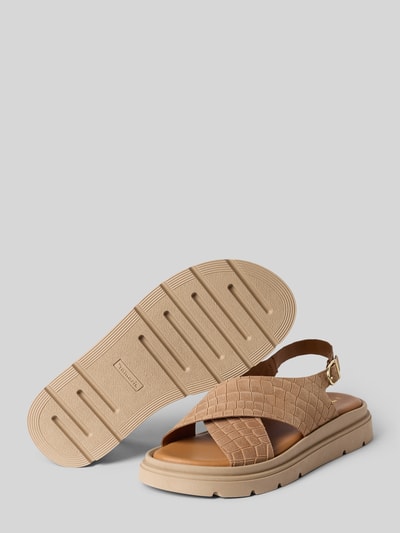 Produktfoto, Sandalen aus echtem Leder von Tamaris in Braun, Optik:Allover-Muster, Strukturmuster, Schuhspitze: Offen, Absatzform: Plateau, profiliert, Dornschließe, Sohle, Material: Leder