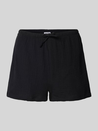 Produktfoto, Straight Fit Pyjama-Shorts mit Strukturmuster von Jake*s Casual in Schwarz, reine Baumwolle, elastischer Bund mit Tunnelzug