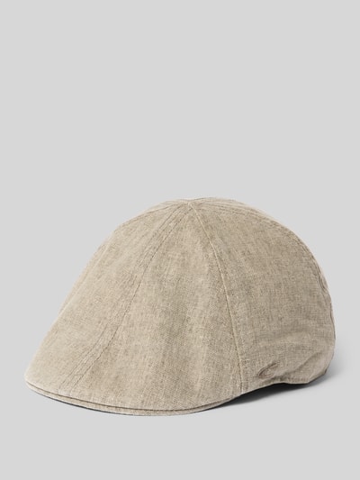 Produktfoto, Flat Cap aus Baumwoll-Leinen-Mix mit Label-Stitching von camel active, beige, Teilungsnähte, natürliche Textur, seitliche Ansicht