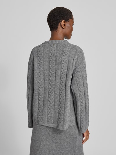 MOS MOSH Wollen pullover met kabelpatroon, model 'Bryndis' Donkergrijs - 5