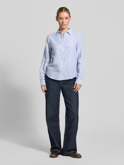 GANT Regular Fit Leinenbluse mit Hemdblusenkragen und Label-Stitching Royal 1