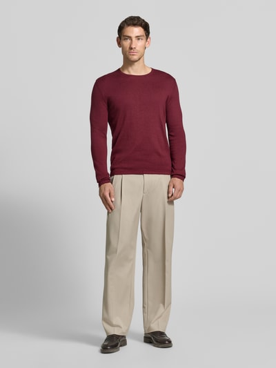 Christian Berg Men Strickpullover aus Baumwolle mit Rundhalsausschnitt Bordeaux Melange 1