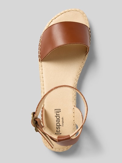Produktfoto, Sandalette aus Leder Modell 'NIMES' von Espadrij in Braun mit Riemen und Dornschließe, Gummisohle, Absatzhöhe 2 cm, Schafthöhe 10 cm, Schaftweite 9 cm