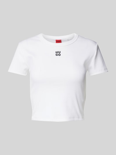 HUGO T-shirt krótki z nadrukiem z logo Złamany biały 2
