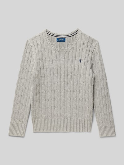 Polo Ralph Lauren Kids Sweter z dzianiny z prążkowanymi wykończeniami Średnioszary melanż 1