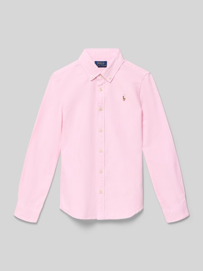Productfoto, Regular Fit Hemdbluse aus reiner Baumwolle Modell 'TRINETTEOX-SHIRTS-BUTTON' van Polo Ralph Lauren Teens, roze uni, piqué, button-down-kraag, logo-stiksel, rugpas, lange mouw, manchetten, knoopsluiting