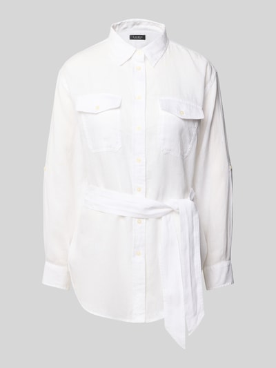 Lauren Ralph Lauren Bluzka lniana długa o kroju regular fit z wiązanym paskiem model ‘CHADWICK’ Biały 2