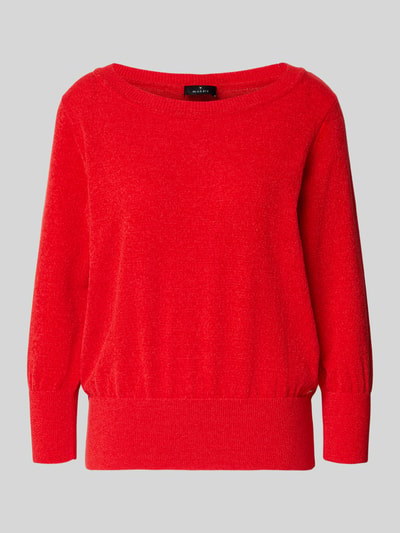 Produktfoto, Strickpullover aus Sommerchenille mit 3/4-Arm von monari in leuchtendem Rot, Rundhalsausschnitt, Material-Mix mit Baumwoll-Anteil, Regular Fit, feine Textur und glatte Oberfläche