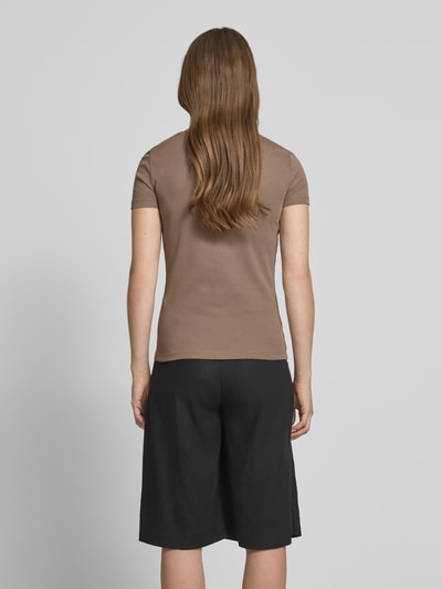 Christian Berg Woman T-shirt met geribde ronde hals Middenbruin - 5