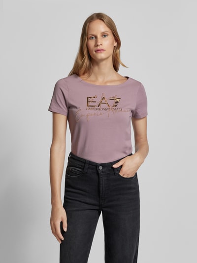 EA7 Emporio Armani T-shirt z nadrukiem z logo i wyhaftowanym logo Fiołkoworóżowy 4