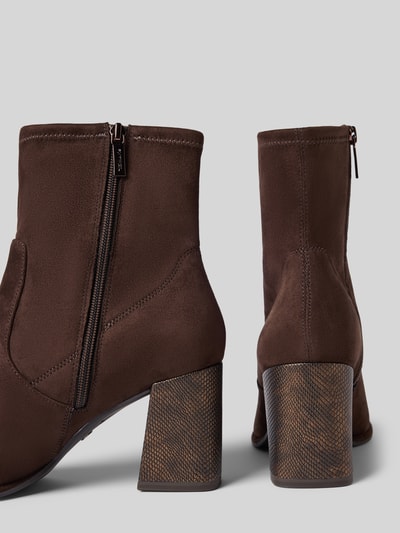 Produktfoto, Stiefeletten met blokhak in slangenleer-look van Tamaris, effen bruin, ronde neus, rits, gestructureerde zool, fluweelbewerking