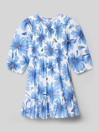 Productfoto, Regular Fit jurk met bloemen all-over print van DANAMADE, ronde hals, plooienlook, 3/4-mouw, getailleerd, ruglengte maat 116: 63 cm