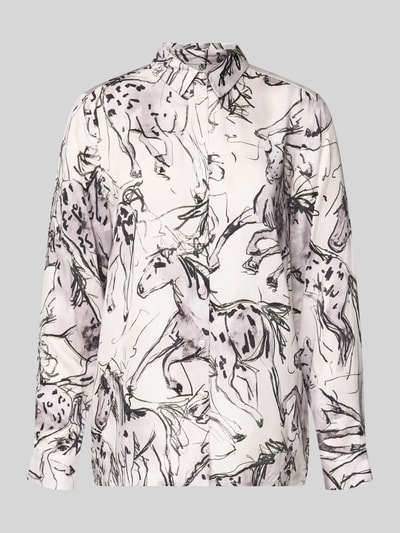 Milano Italy Regular fit blouse van viscose in all-over look Lichtgrijs - 2