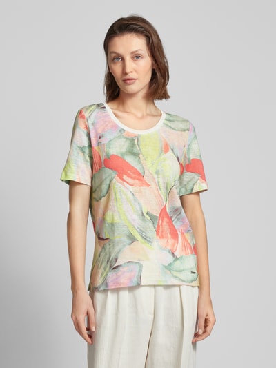 Toni Dress Linnen T-shirt met all-over bloemenprint, model 'Esra' Koraal - 4