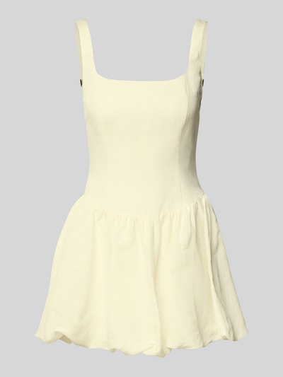 Produktfoto, Cocktailkleid aus Leinen-Mix mit Smok-Details Modell 'Heidi' von Forever New, Damen Minikleid in Creme mit ausgestelltem Schnitt, strukturierte Textur, Rundhalsausschnitt, rückseitige Smok-Details, Rückenlänge 56 cm, Brustweite 38 cm, Größe 36.