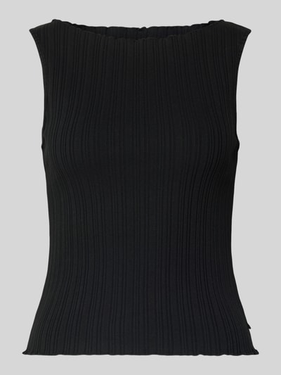Produktfoto, schwarzes Slim Fit Top mit Strukturmuster von Scotch & Soda, ärmellos, elastischer Baumwoll-Mix, Rundhalsausschnitt