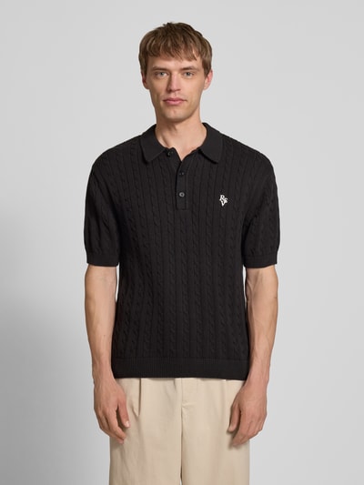 REVIEW Koszulka polo o kroju slim fit ze ściegiem warkoczowym Czarny 4