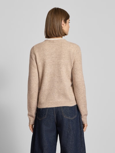 Pieces Regular Fit Strickjacke mit Woll-Anteil Modell 'MALOU' Taupe 5