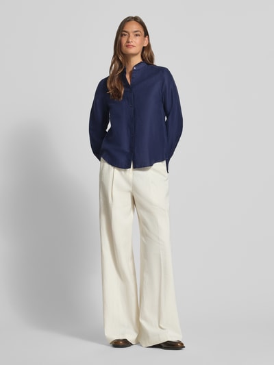 GANT Regular Fit Bluse aus Leinen-Baumwoll-Mix mit Stehkragen Marine 1
