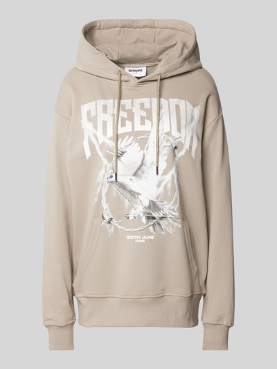 Sixth June Oversized hoodie met motief- en statementprint, model 'FREEDOM' Steengrijs - 2