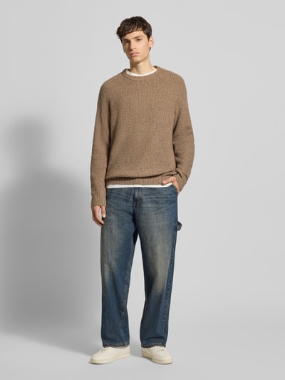 Only & Sons Sweter z dzianiny o kroju relaxed fit z mieszanki bawełny model ‘DALE LIFE’ Jasnobrązowy 1