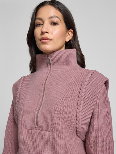 Copenhagen Muse Sweter z dzianiny ze stójką i zamkiem błyskawicznym model ‘YARI’ Różowawy 3