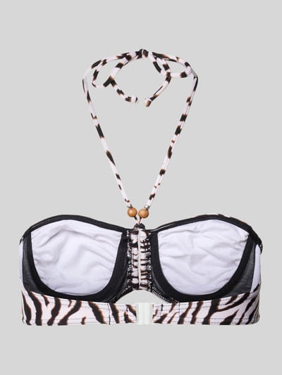 Produktfoto, Neckholder-Bikini-Oberteil Modell 'FADIO WILDJUNGLE' von Banana Moon im Allover-Look, Material-Mix mit Stretch-Anteil, Bandeau-Form, körpernahe Passform