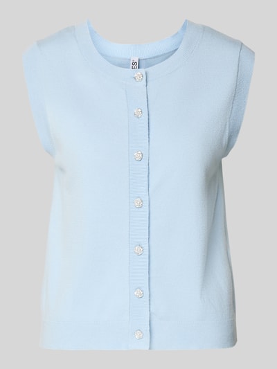 Produktfoto, Regular Fit Pullunder aus Viskose-Mix Modell 'ORINA' von Pieces in hellblauem Feinstrick mit Zierknöpfen, unifarbene Optik