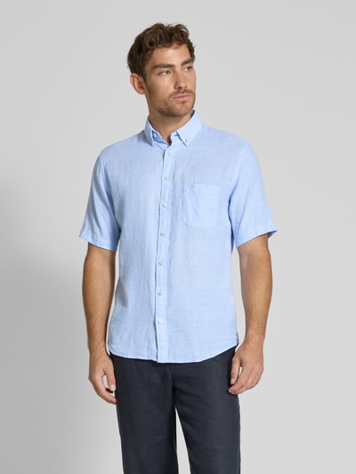 Fynch-Hatton Regular fit vrijetijdsoverhemd van een mix van linnen en katoen IJsblauw - 4