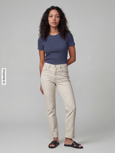 Levi's® 300 Slim Fit Jeans aus Baumwoll-Mix Modell 'RIBCAGE' Offwhite 1