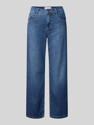 Produktfoto, Jeans in verkürzter Passform Modell 'Laia' von Angels aus Baumwoll-Mix mit Stretch-Anteil, Eingrifftaschen, mittleres Blau, glatte Oberfläche, Bundweite 38 cm, Innenbeinlänge 68 cm, Damen Jeans.
