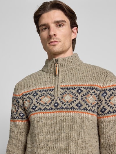 RAGMAN Sweter z mieszanki wełny z norweskim wzorem i kołnierzem zapinanym Jasnoszary 3