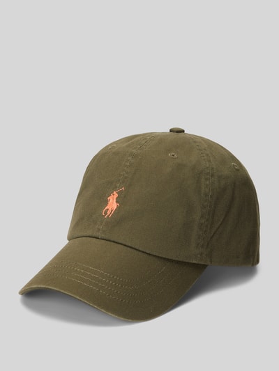 Produktfoto, Basecap aus reiner Baumwolle von Polo Ralph Lauren in olivgrün, unifarben mit gesticktem Logo, eingestickten Luftlöchern und verstellbarem Riegel, Webware-Struktur