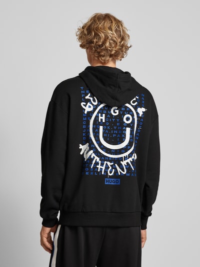 Hugo Blue Hoodie met label- en motiefprint, model 'Nothentico' Zwart - 5