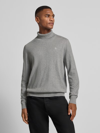 Lerros Rollkragenpullover mit Label-Stitching Hellgrau 4