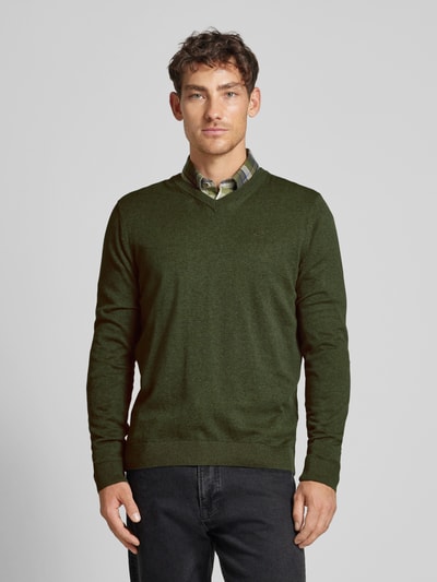 Tom Tailor Regular Fit Strickpullover mit V-Ausschnitt Oliv 4