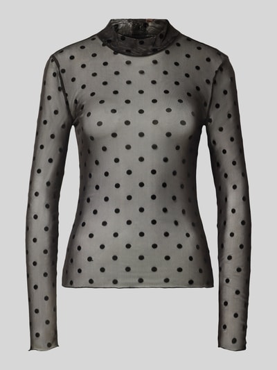Produktfoto, transparentes Slim Fit Langarmshirt mit Allover-Muster Modell 'JESHI' von PIECES, grau mit schwarzen Punkten, feine Netzstruktur